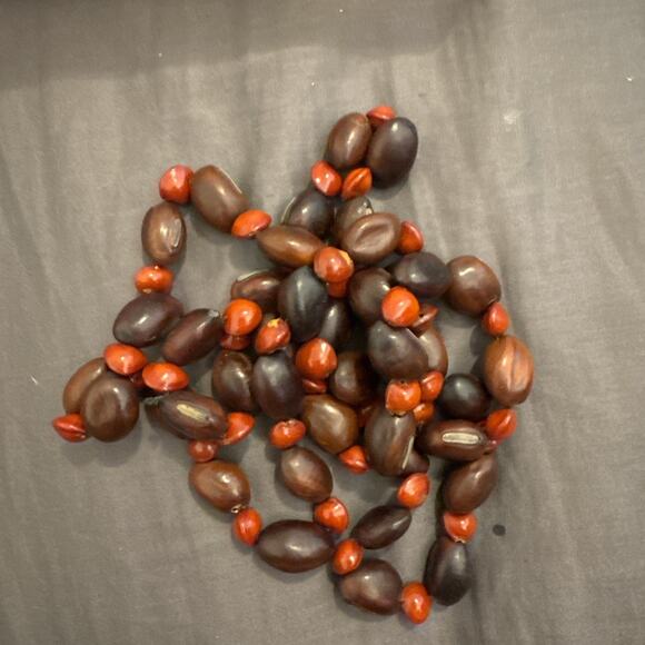 36" NECKLACE VTG Wood Beads, Orange/Red and brown - Picture 3 of 4